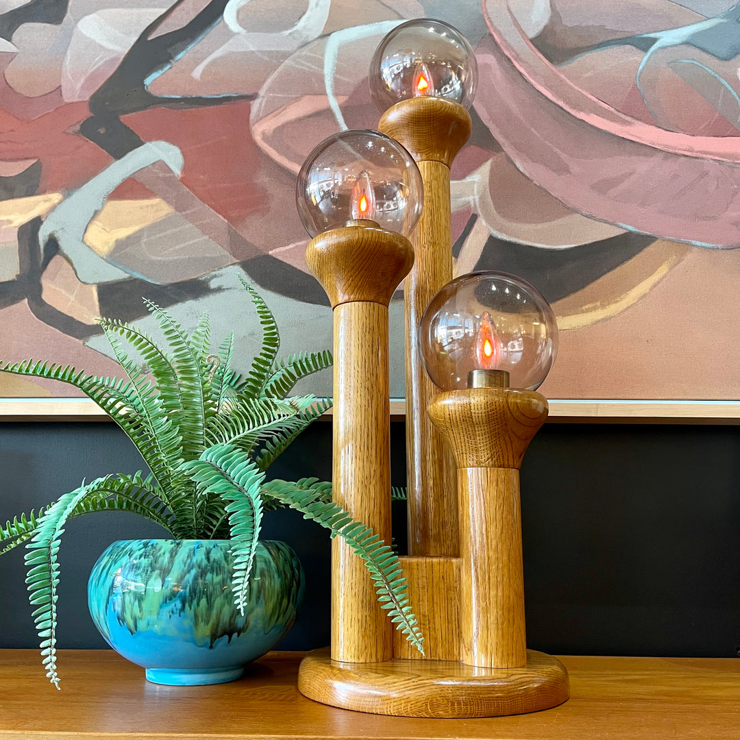 Space Age Style Lamp in Honey Oak, Designed by Charles Gibilterra for Modeline of California