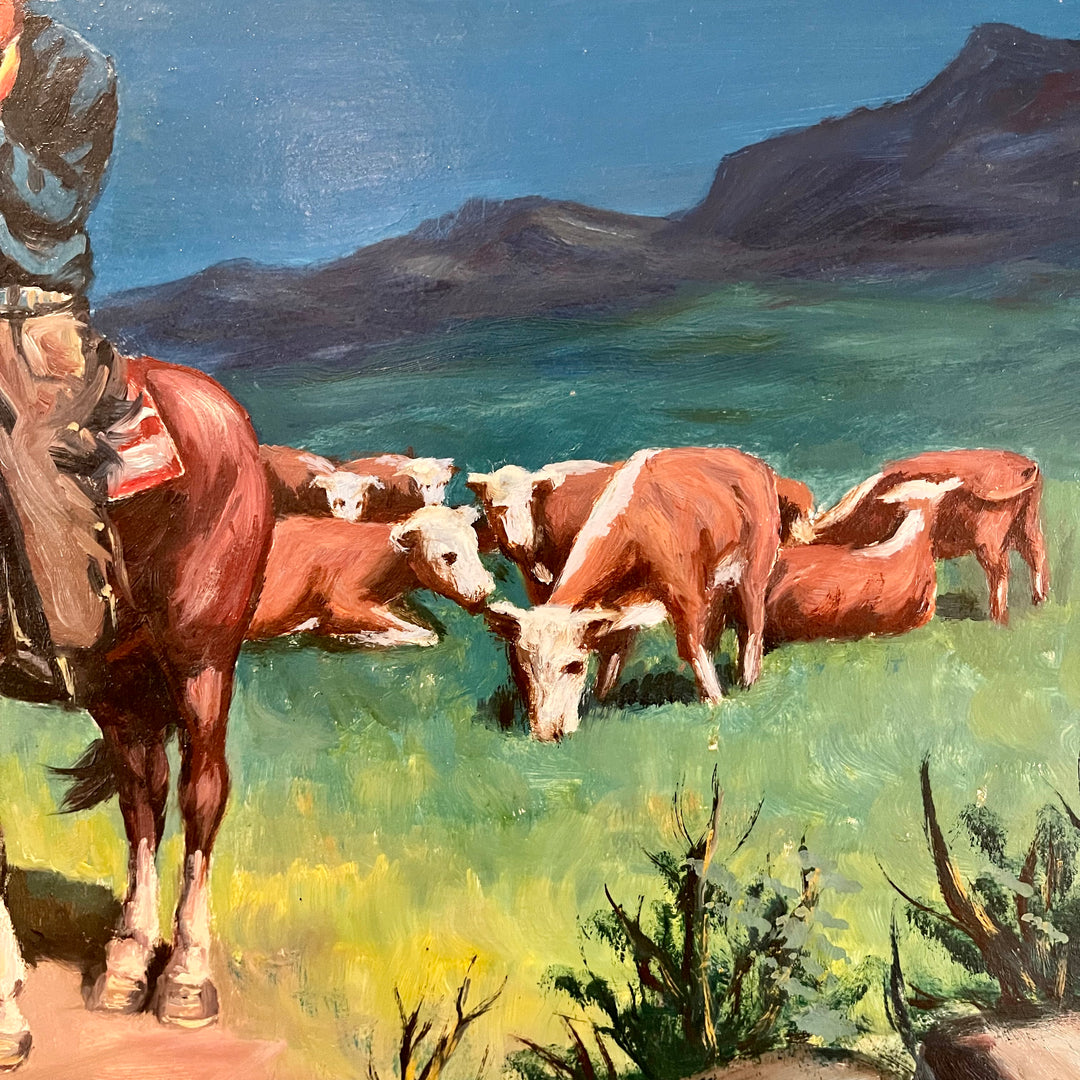 Vintage 1968 Wilhelm Magnussen Raade Painting  Smoking Cowboy / Wrangler
