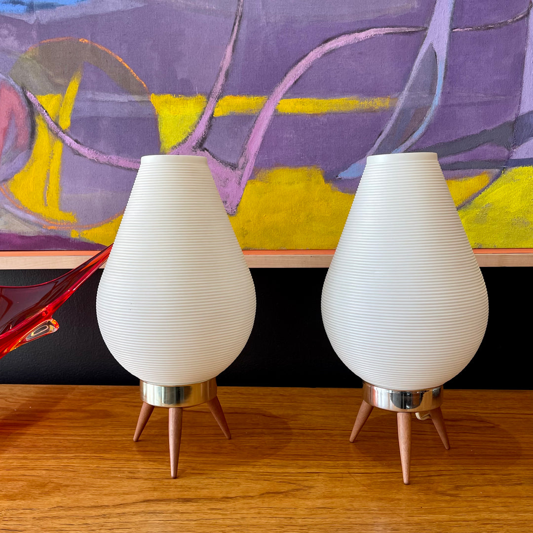 Tripod Beehive Table Lamps with Plastic Shades - Mr. Mansfield Vintage