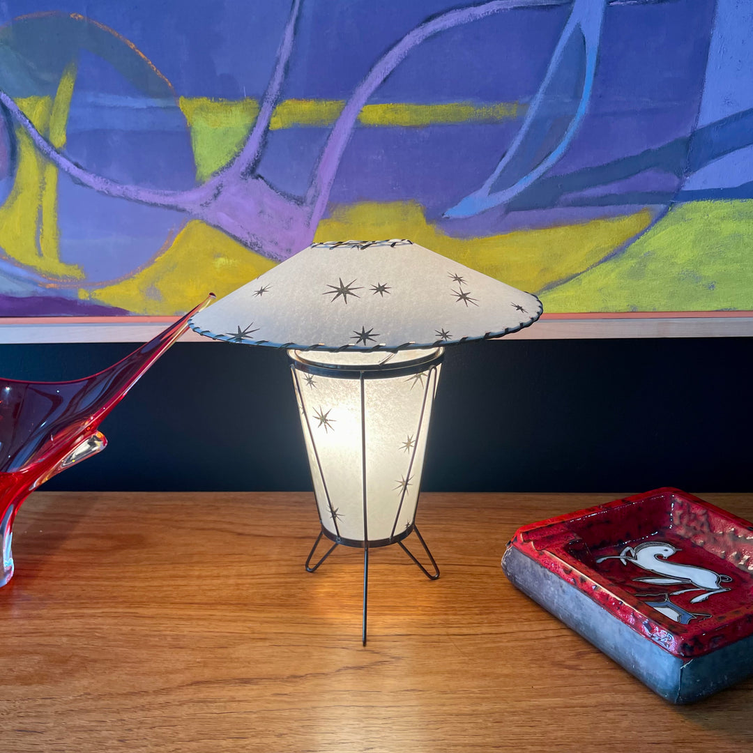 1950s Atomic  Starburst Pattern Fiberglass Table Lamp