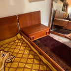 Midcentury Queen Teak Bed with Floating Nightstands