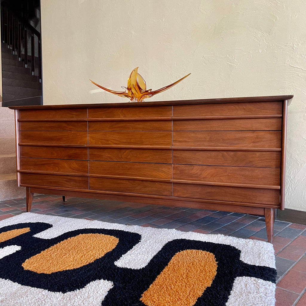 GIBBARD nine drawer walnut dresser with mid-century modern profile