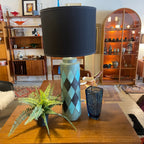 Mid-century Bitossi Harlequin ceramic table lamp with black drum shade