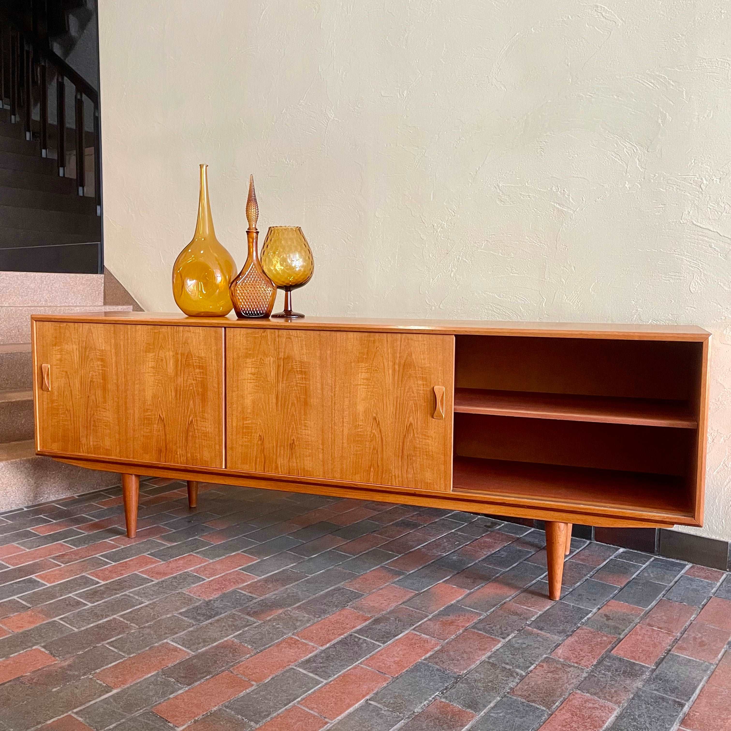 Danish Teak Credenza | Sideboard by Clausen and Son Solid Teak Legs Bow-Tie Handles Rich Honey Colour