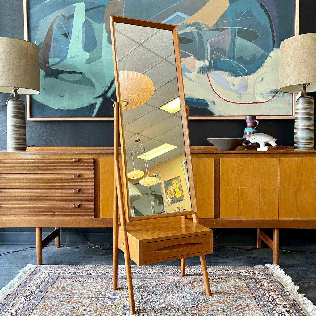 Arne Vodder Danish teak dressing mirror with drawer storage