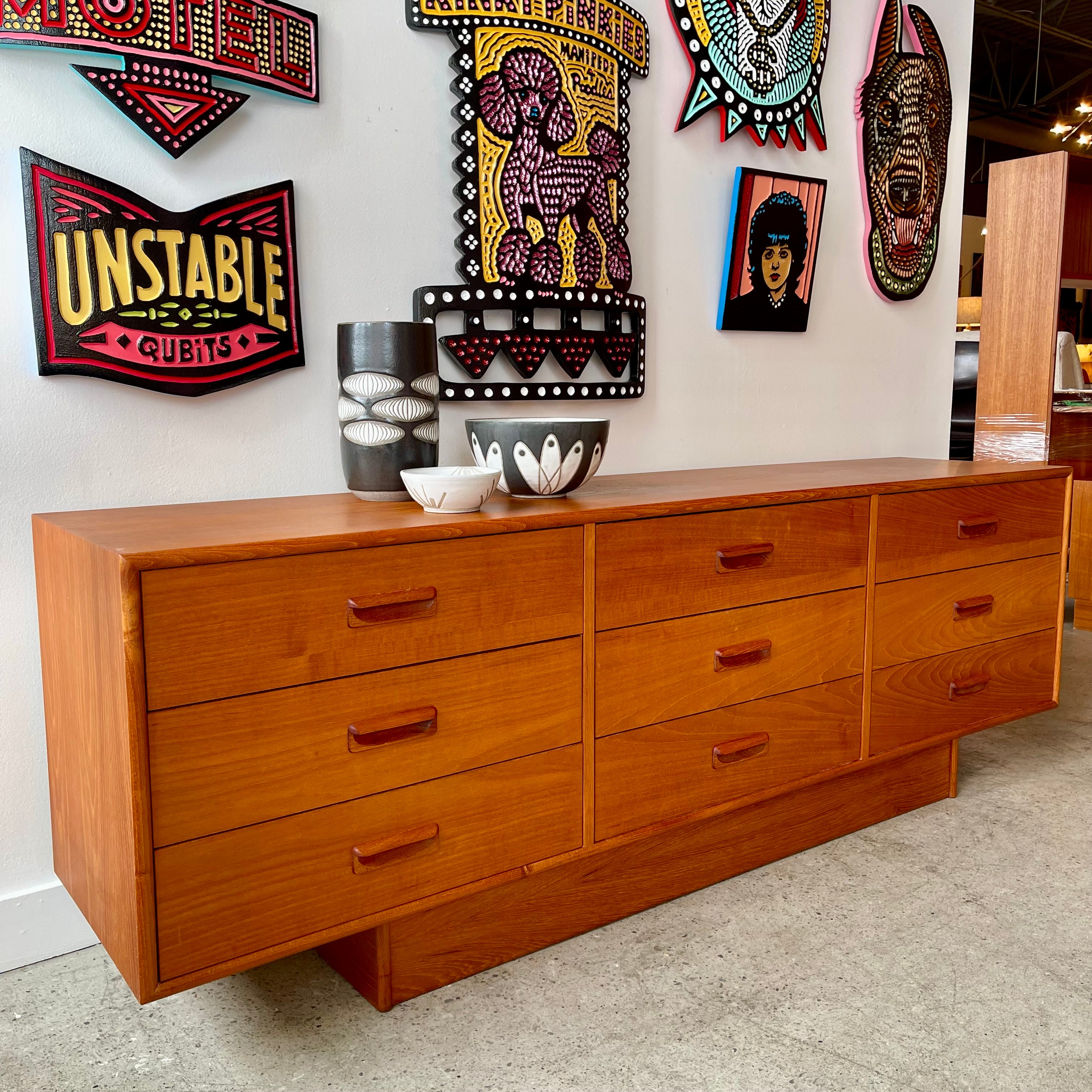 Vintage Teak 9 Drawer Dresser