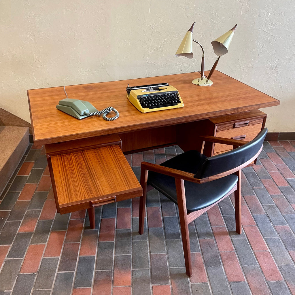 RS Associates teak desk with pull-out writing surface extended