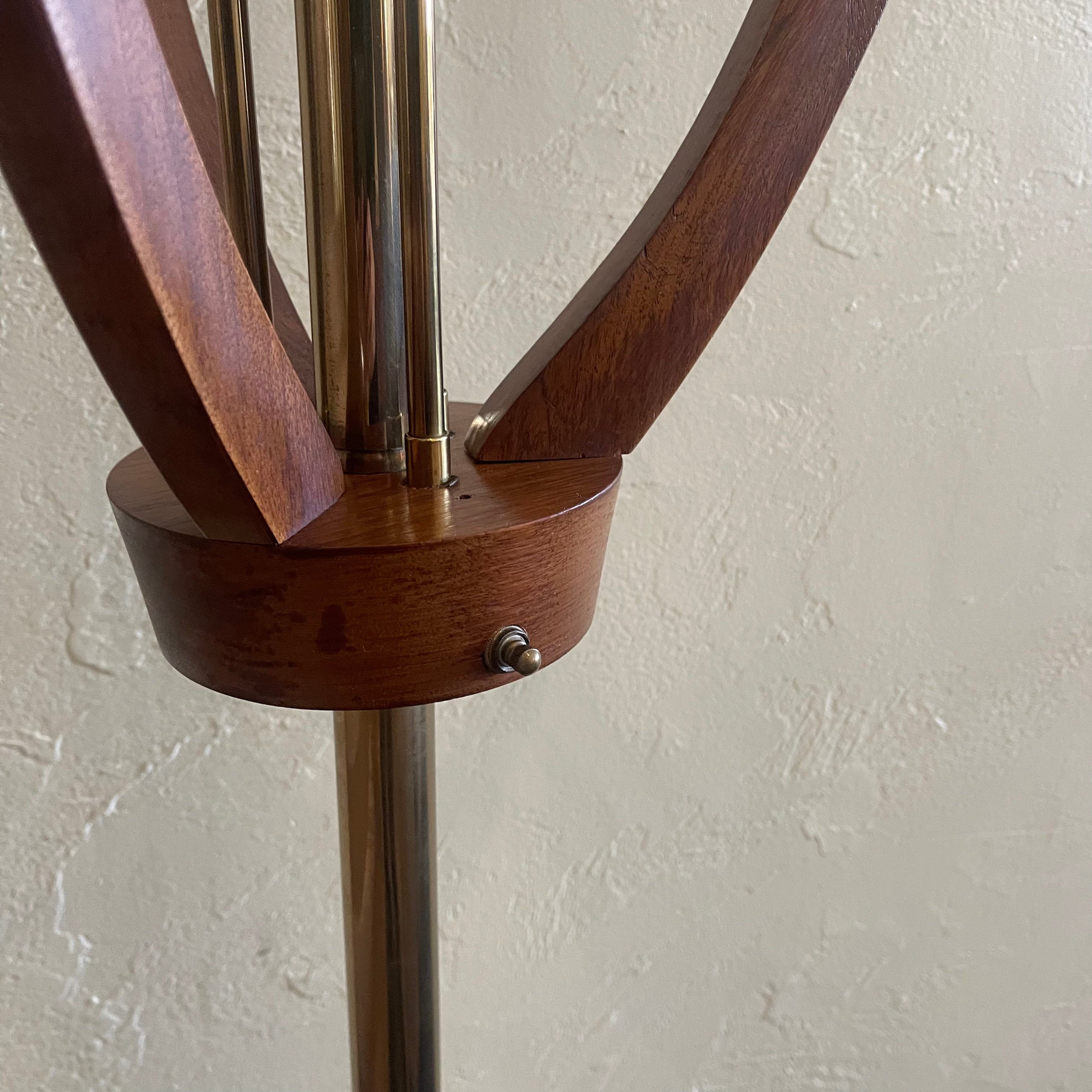 Mid Century Modern Walnut Tension Pole Lamp and Matching Table Top Lamp With Glass Shades | Mr. Mansfield Vintage