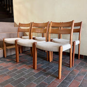 This set of six Danish Modern Solid Teak Dining Chairs from EMC Møbler showcase a sturdy craftsmanship and timeless design. Crafted from solid teak, these chairs feature a sleek and ergonomic silhouette, embodying the minimalist elegance characteristic of mid-century Danish furniture. 
