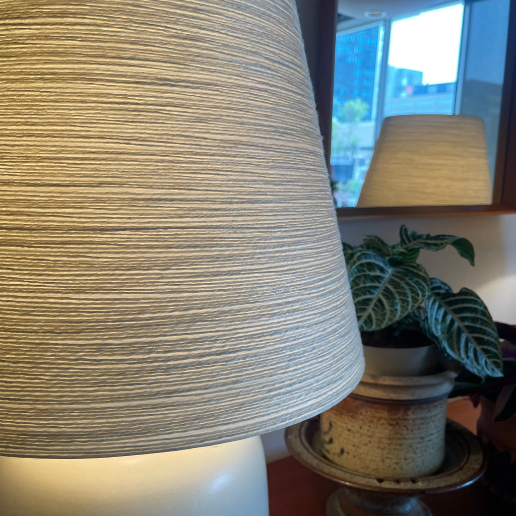 Close-up of fiberglass shade on vintage LOTTE lamp