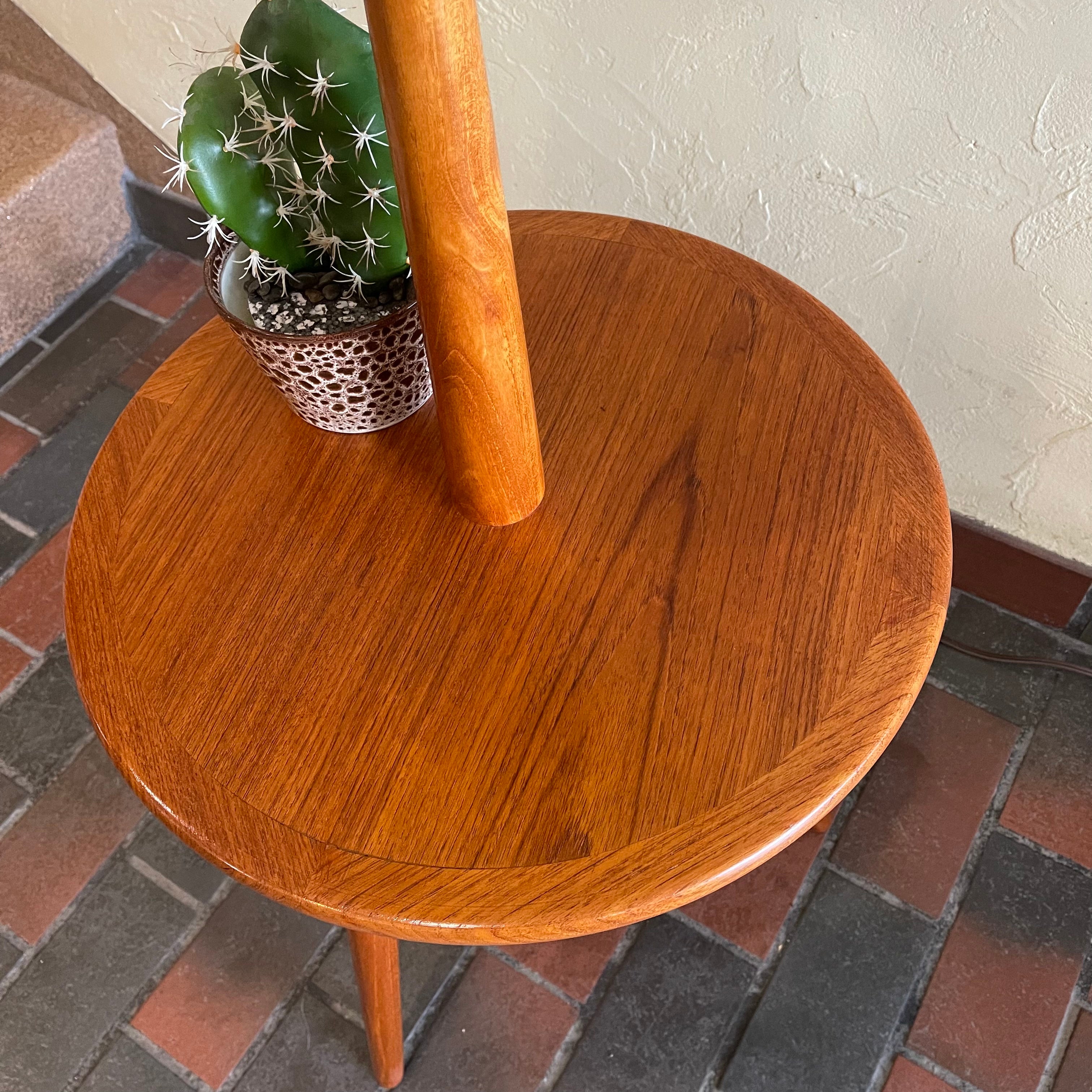 Mid Century Solid Teak Table Lamp with Tripod Base and Vintage Shade | Mr. Mansfield Vintage 