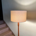Load image into Gallery viewer,  Mid Century Teak Tri-pod Side Table Lamps,are crafted with the sophistication of mid-century design, these lamps boast a rich teak finish that exudes warmth and refinement. The slender tripod base gracefully elevates the table and the lamps, creating a harmonious balance between simplicity and style.
