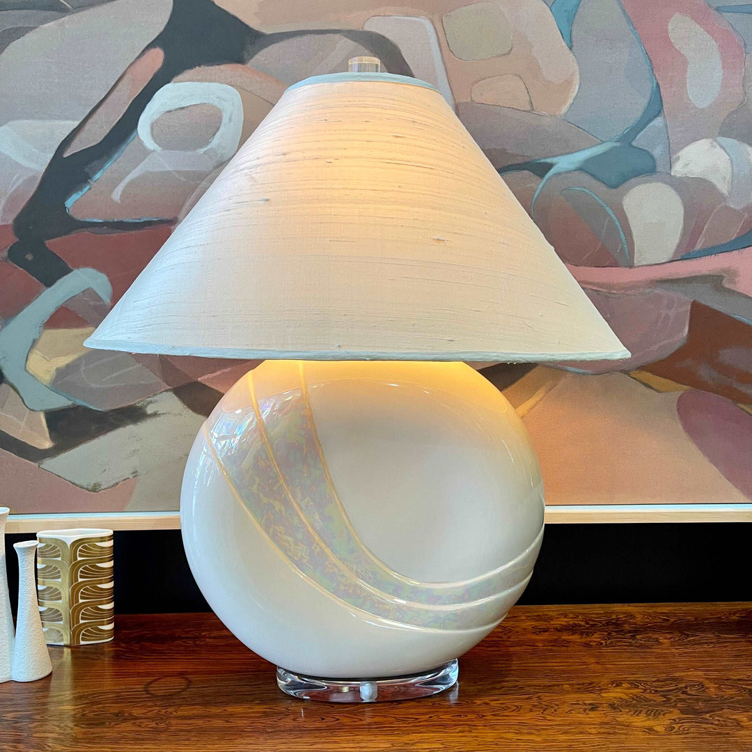 1980s DECO Large Opalescent Pottery and Lucite Table Lamp | signed by Van Teal |Mr. Mansfield Vintage