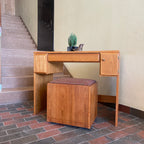 Vintage Teak Vanity Dressing Table and Stool Flip Up Mirror Storage  Compartment and Drawers  | Mr. Mansfield Vintage