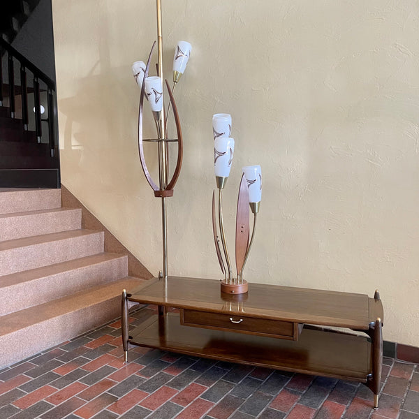 Mid Century Modern Walnut Floor Lamp With Glass Shades | Mr.Mansfield Vintage 