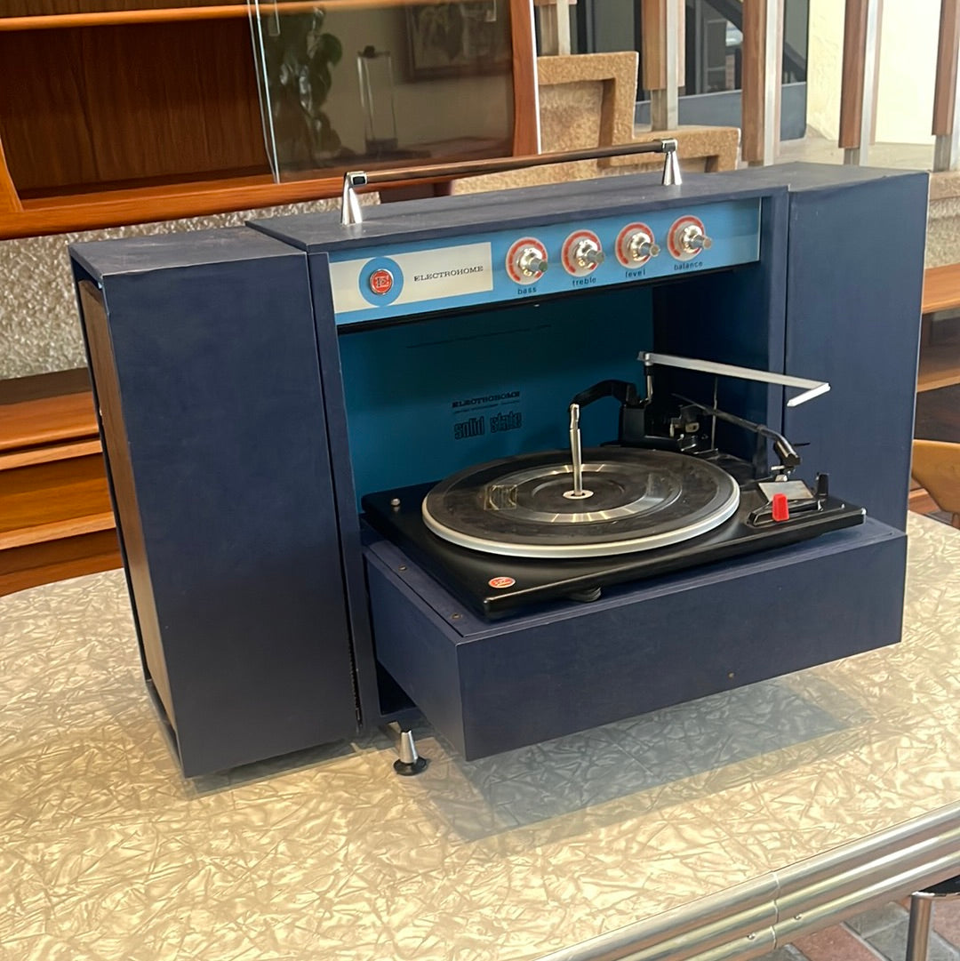 front view of Vintage Electrohome portable stereo showing record player