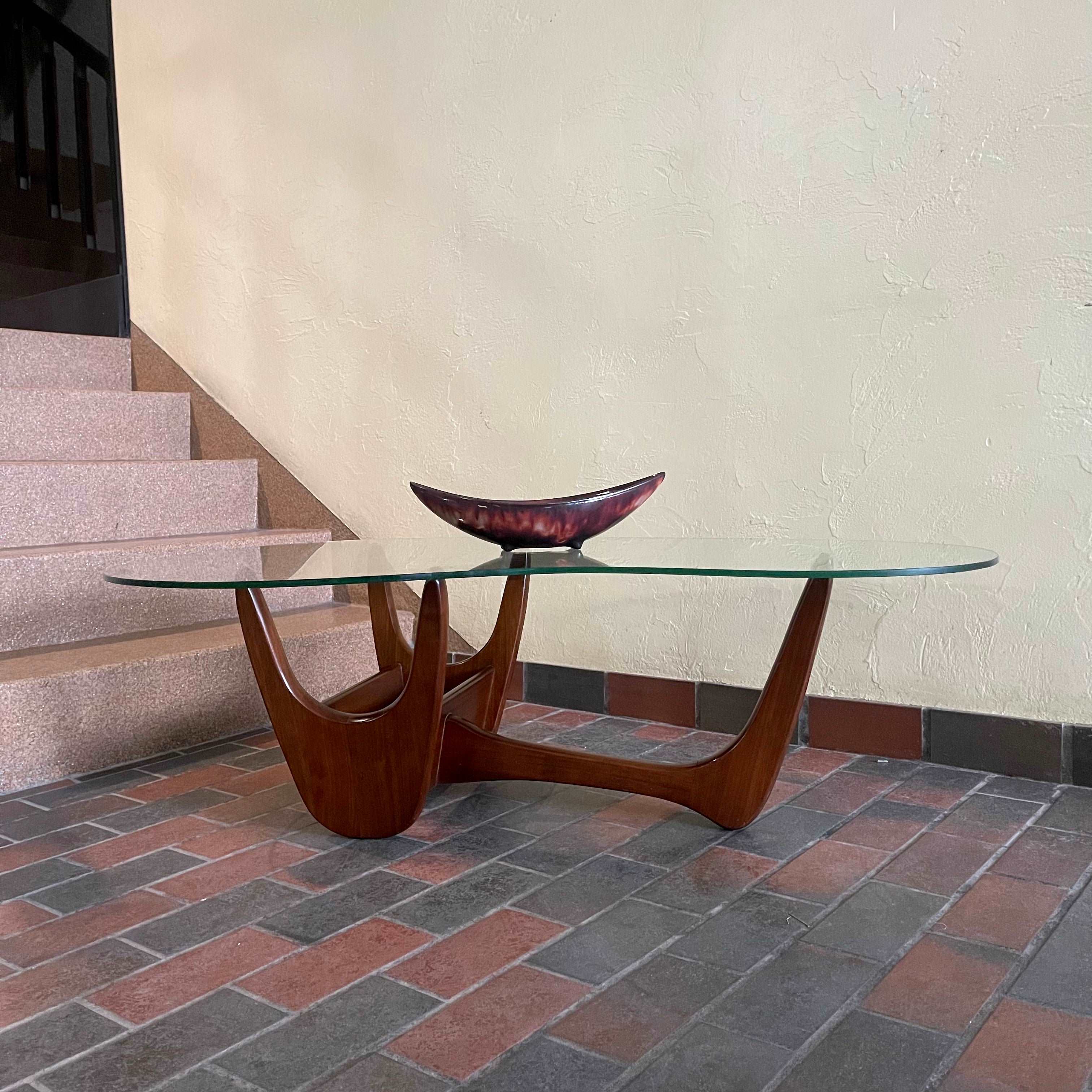 Vintage Kidney Shaped Glass Top & Walnut Coffee Table | Mr. Mansfield Vintage 