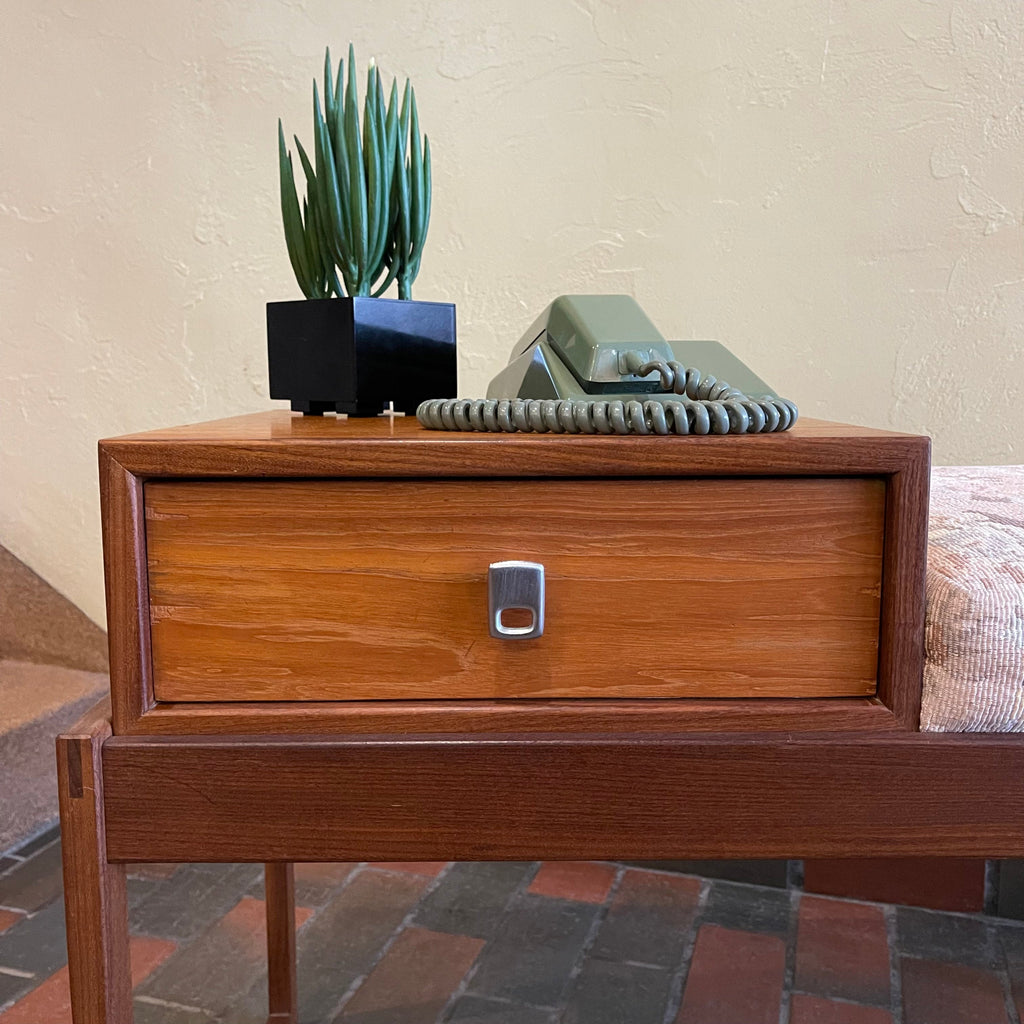 Drawer detail on mid-century telephone bench by RS Associates