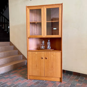 Vintage Lighted Teak Corner Display Cabinet with Adjustable Lower Shelves | Mr. Mansfield Vintage 