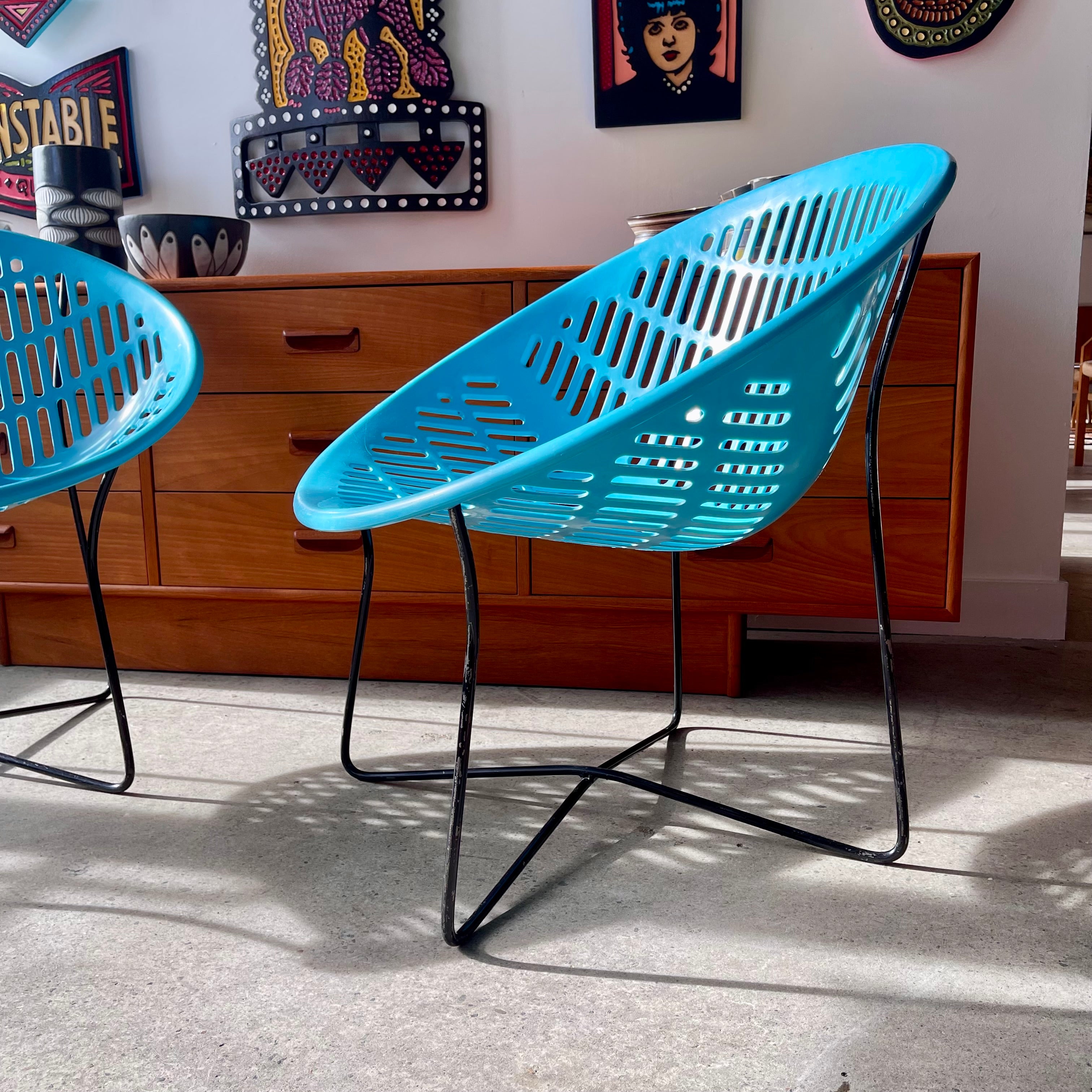2 Vintage Blue Solair Chairs Made in Canada