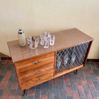  1950s Drinks Cabinet | Sideboard with Golden Harlequin Pattern Doors Three Drawers for Storage | Mr. Mansfield Vintage 