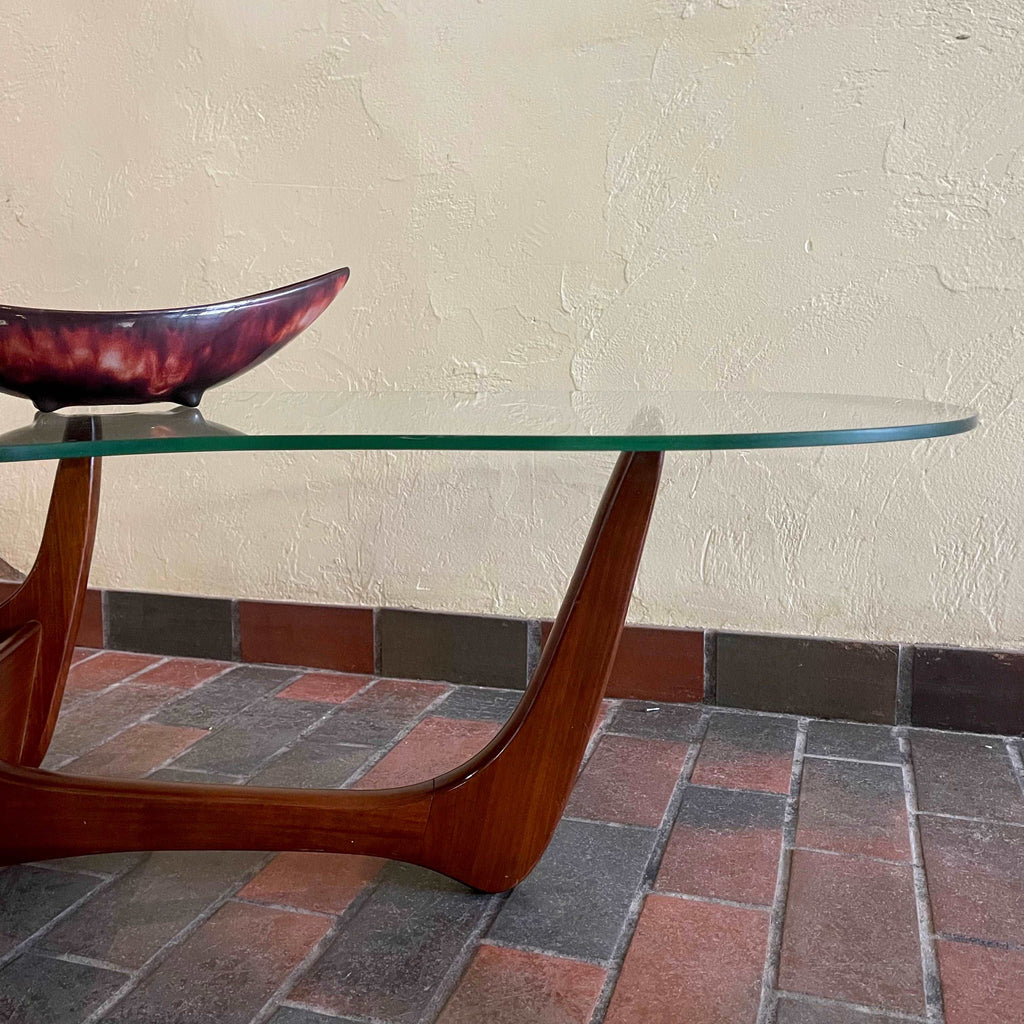 Vintage Kidney Shaped Glass Top & Walnut Coffee Table | Mr. Mansfield Vintage 