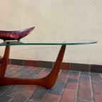 Vintage Kidney Shaped Glass Top & Walnut Coffee Table | Mr. Mansfield Vintage 