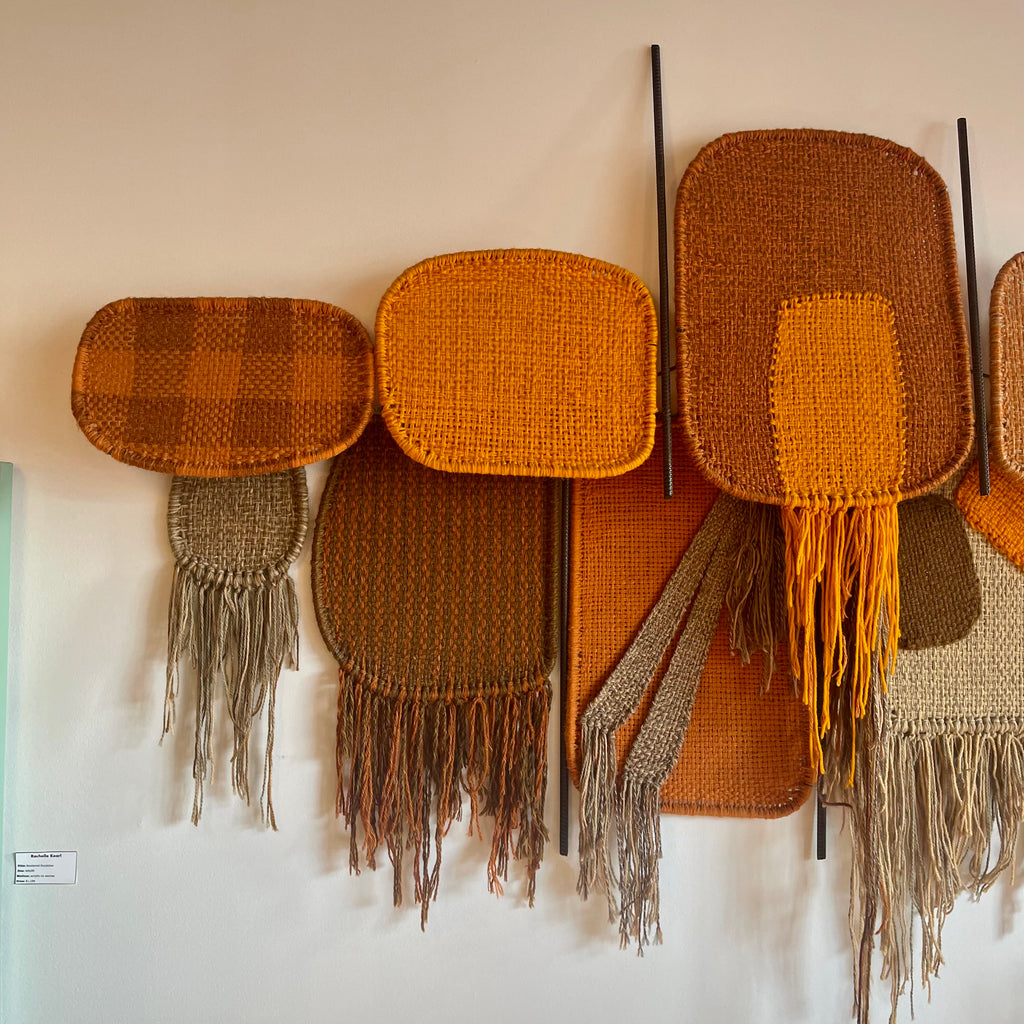 1970s Derek Graham Whyte tapestry with layered woven panels and fringe