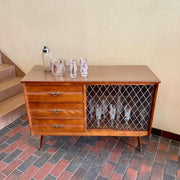  1950s Drinks Cabinet | Sideboard with Golden Harlequin Pattern Doors Three Drawers for Storage | Mr. Mansfield Vintage 
