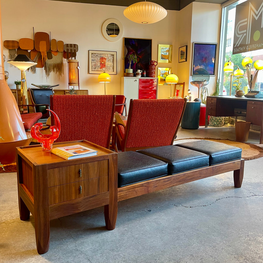 Vintage Walnut Gossip Bench | Drawers