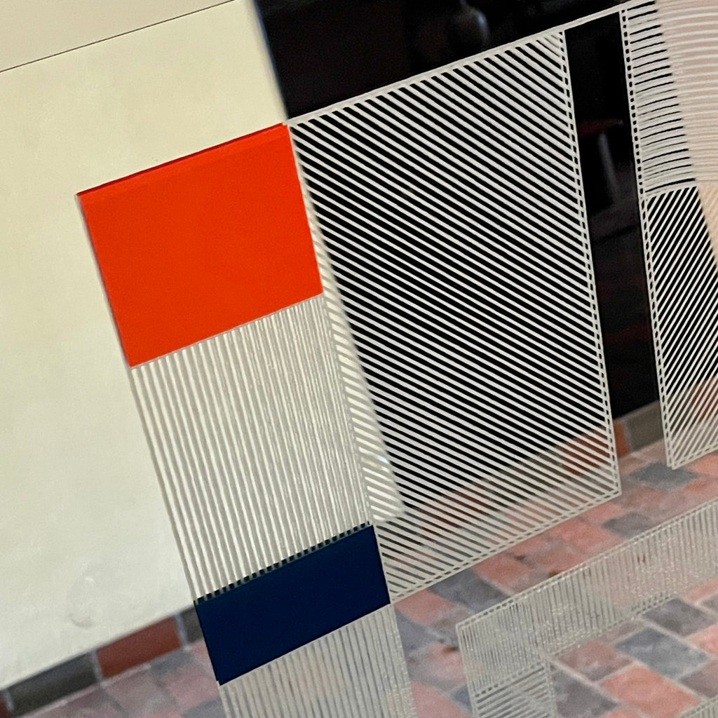Close-up of geometric OP Art pattern on Greg Copeland mirror