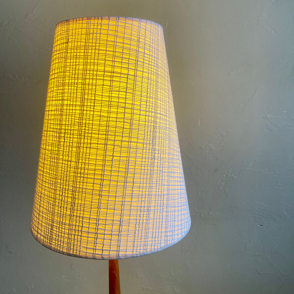 Mid Century Solid Teak Table Lamp with Tripod Base and Vintage Shade | Mr. Mansfield Vintage 