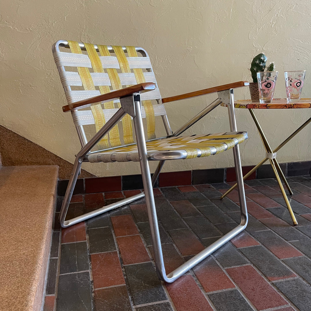 Two Vintage Folding Aluminum Patio Chairs and Table Set | Mr.Mansfield Vintage 