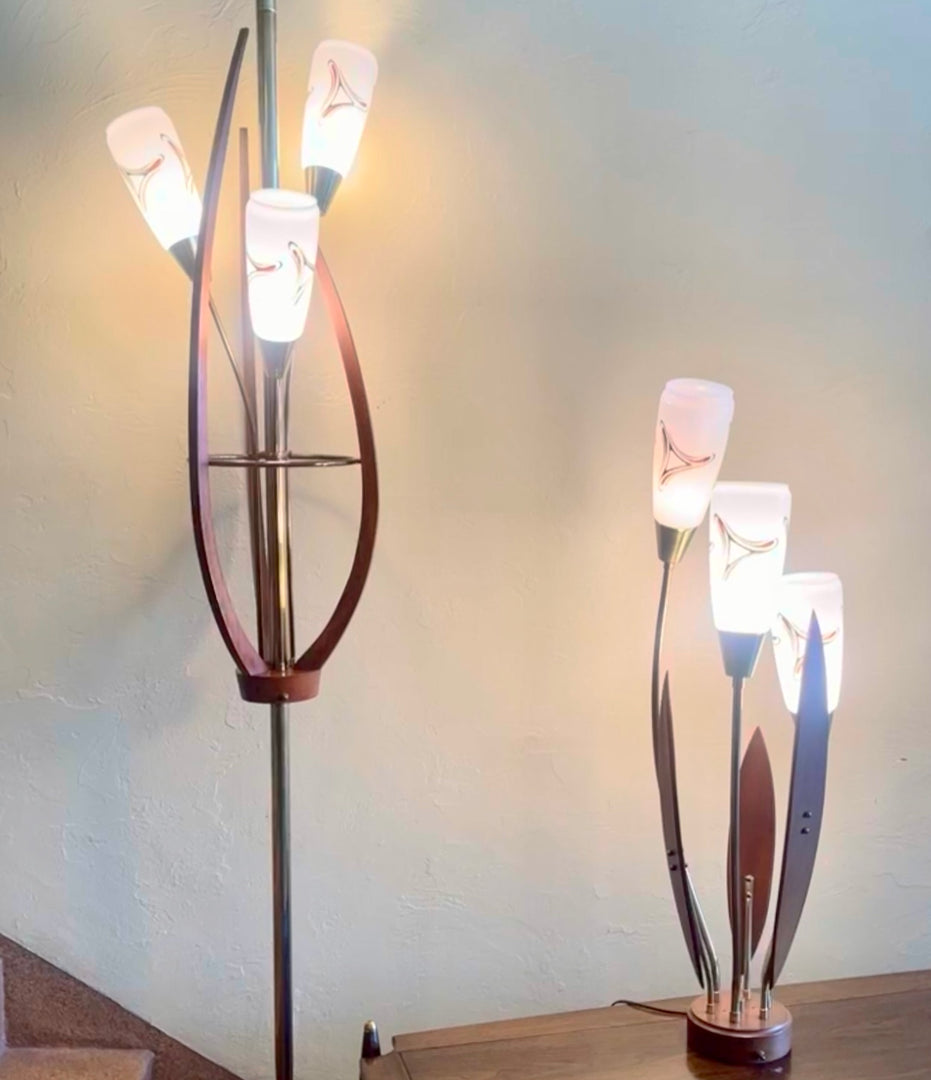 Mid Century Modern Walnut Floor Lamp With Glass Shades | Mr.Mansfield Vintage 