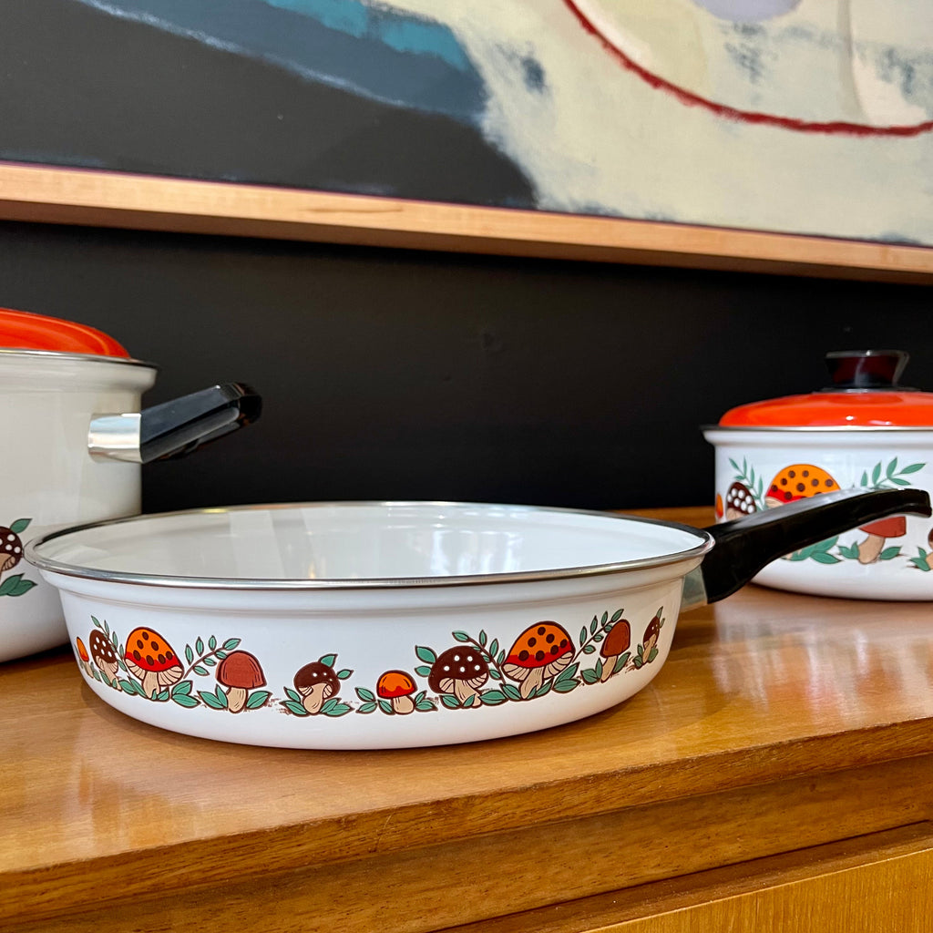 Merry Mushrooms enamel frying pan from 1970s cookware set