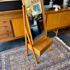 Danish modern dressing mirror with built-in drawer storage