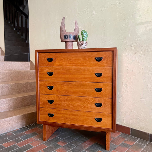 Mid Century RS Associates Five Drawer Tallboy Dresser with Black Metal Pulls | Mr. Mansfield Vintage 