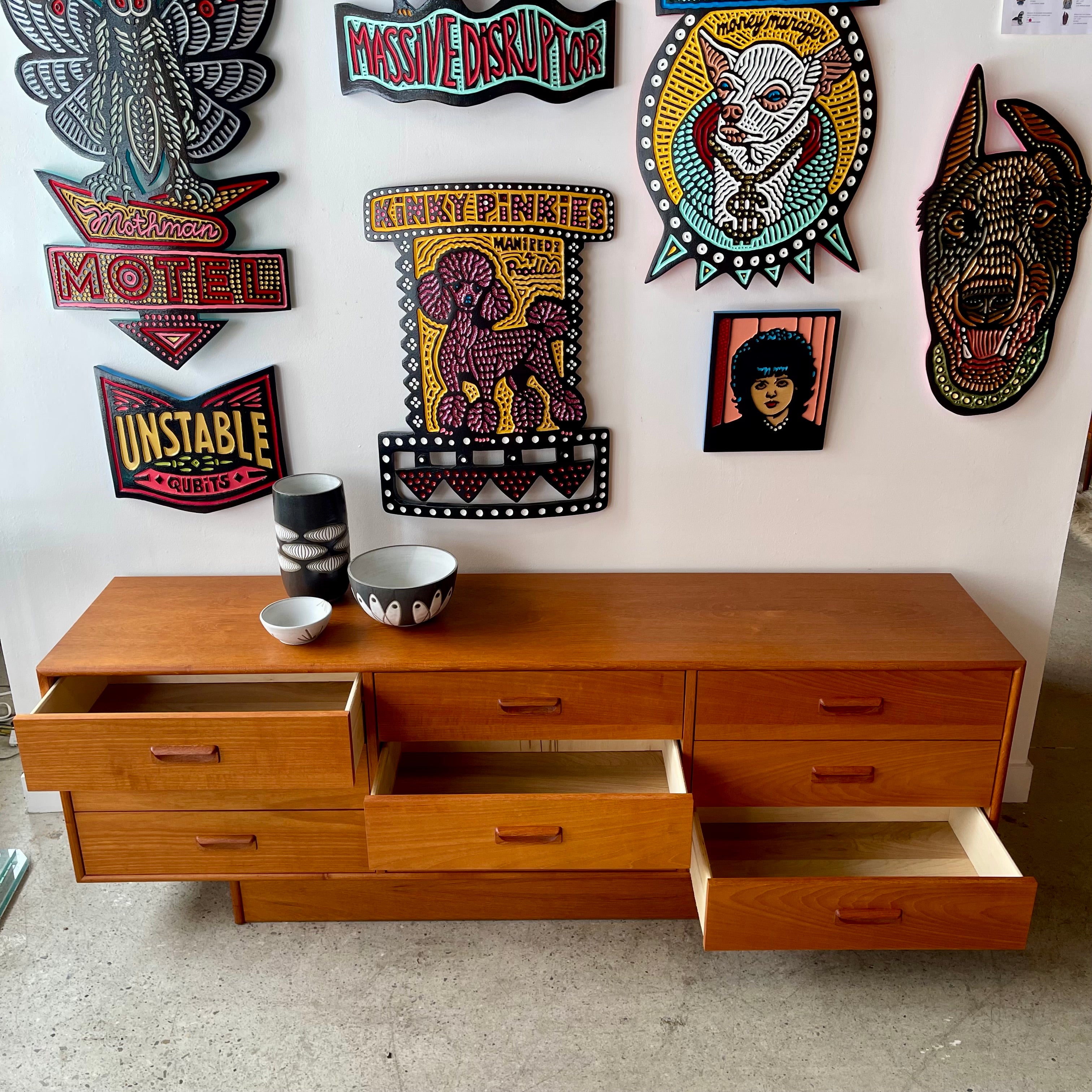 Vintage Teak 9 Drawer Dresser