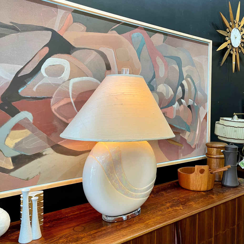 1980s DECO Large Opalescent Pottery and Lucite Table Lamp | signed by Van Teal |Mr. Mansfield Vintage