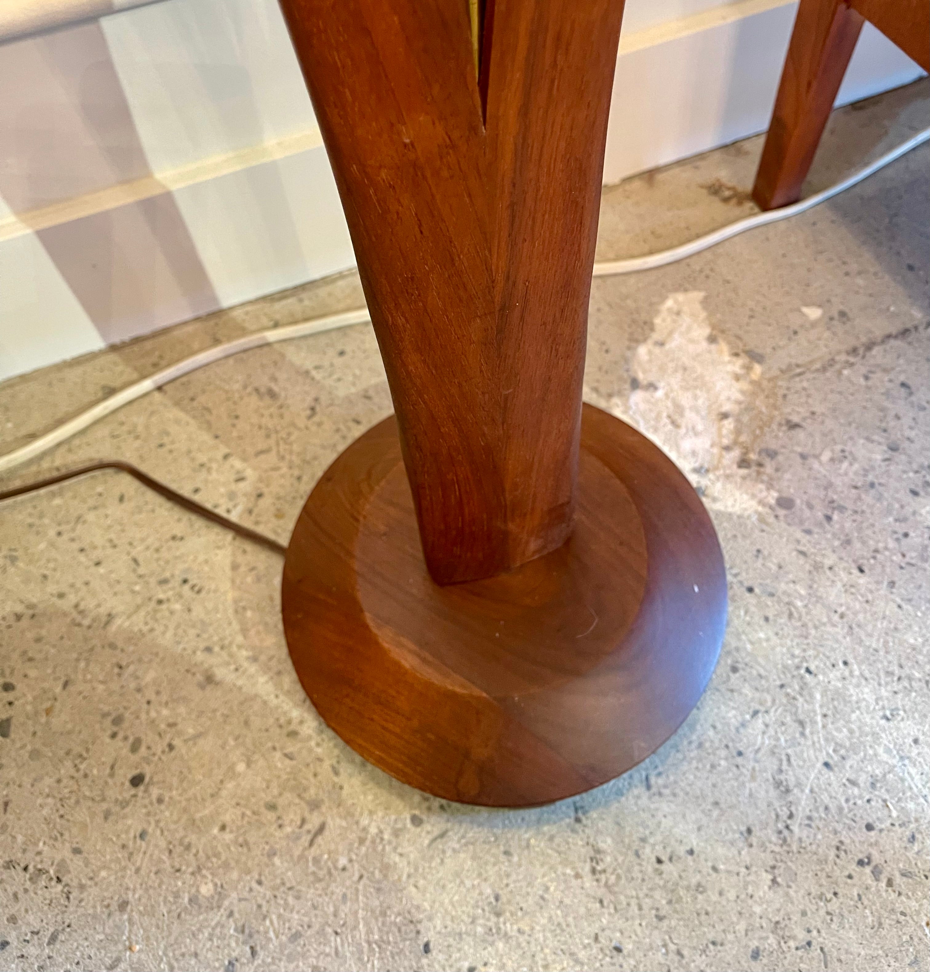 vintage mid-century walnut floor lamp with sculptural reed-inspired base