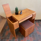 Vintage Teak Vanity Dressing Table and Stool Flip Up Mirror Storage  Compartment and Drawers  | Mr. Mansfield Vintage