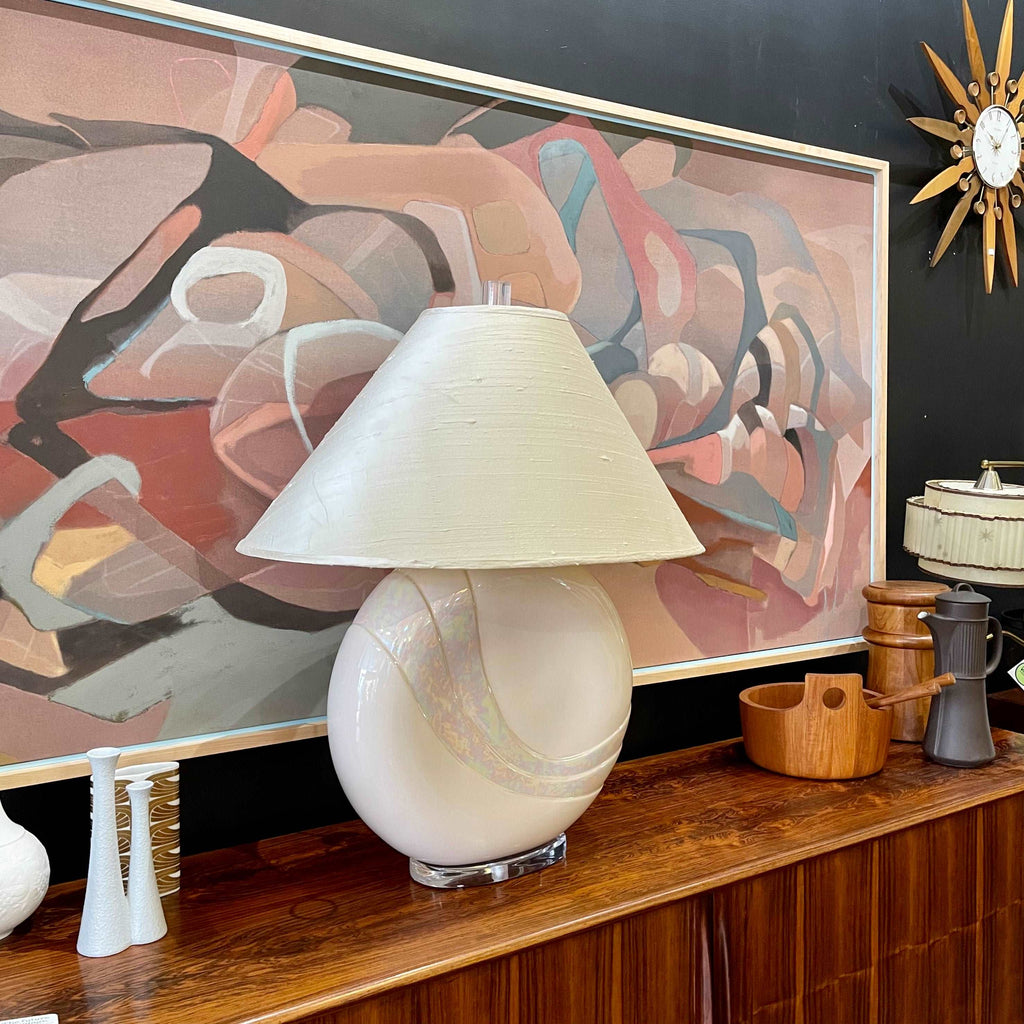 1980s DECO Large Opalescent Pottery and Lucite Table Lamp | signed by Van Teal |Mr. Mansfield Vintage