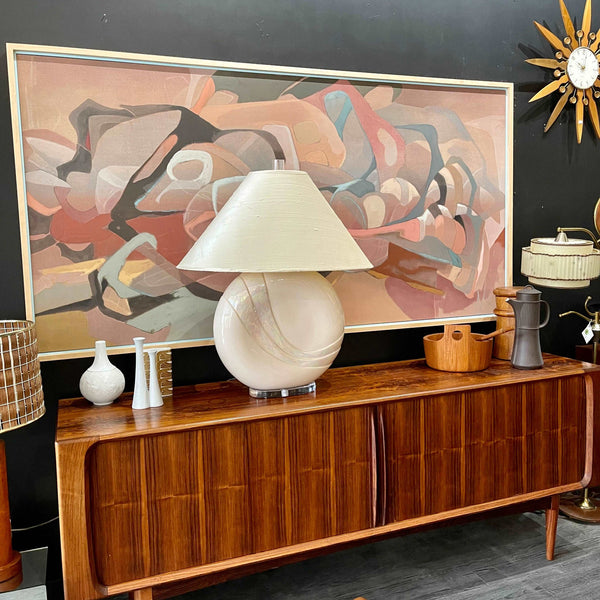 1980s DECO Large Opalescent Pottery and Lucite Table Lamp | signed by Van Teal |Mr. Mansfield Vintage