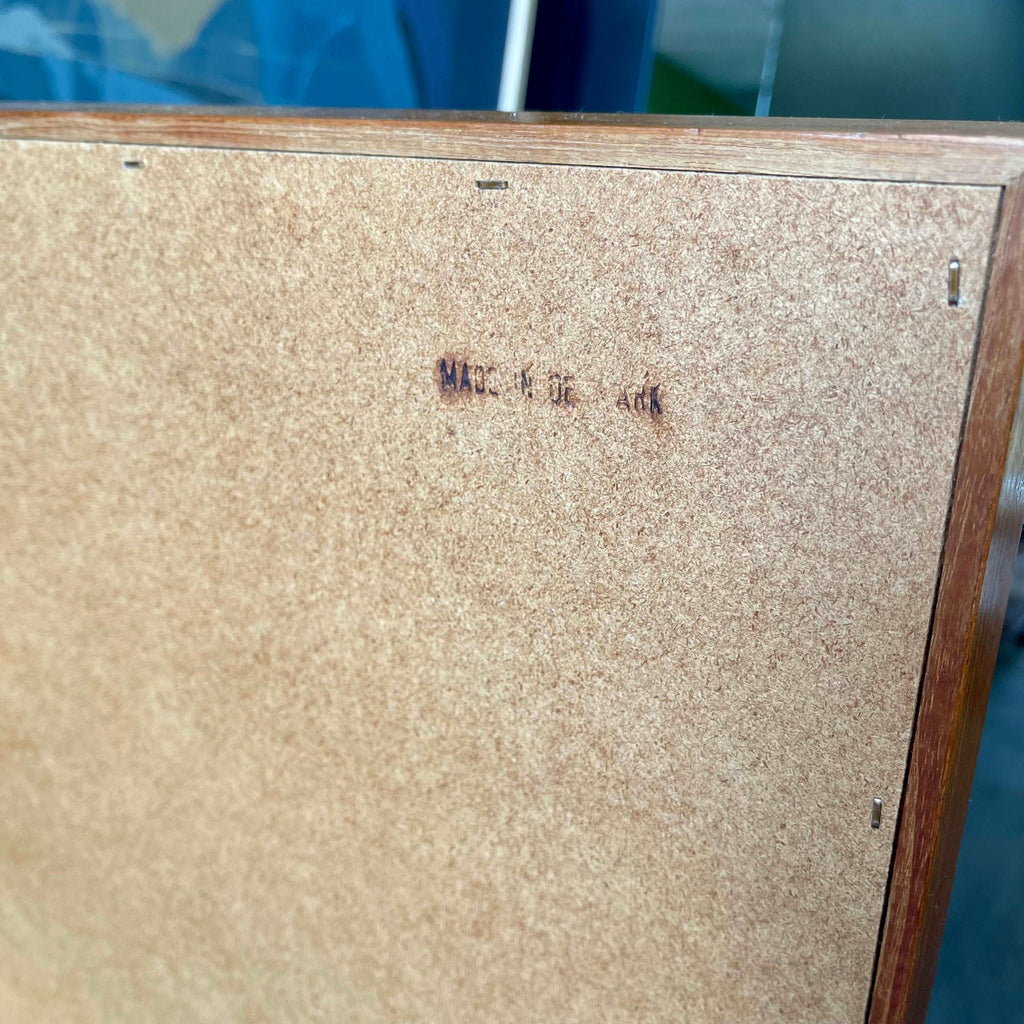 Arne Vodder maker mark on Danish teak dressing mirror