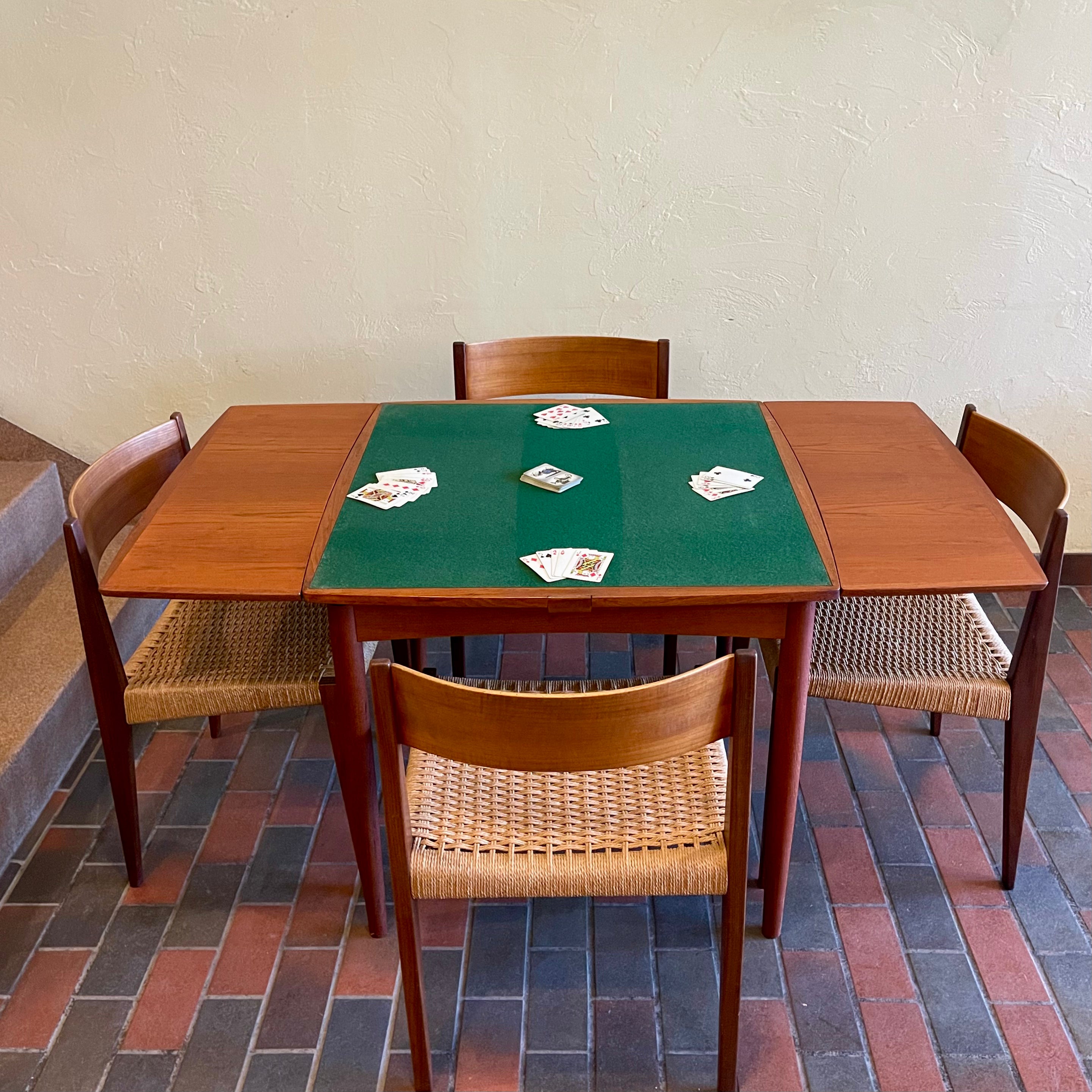 Teak Draw Leaf Flip Top Games Table Made in Denmark