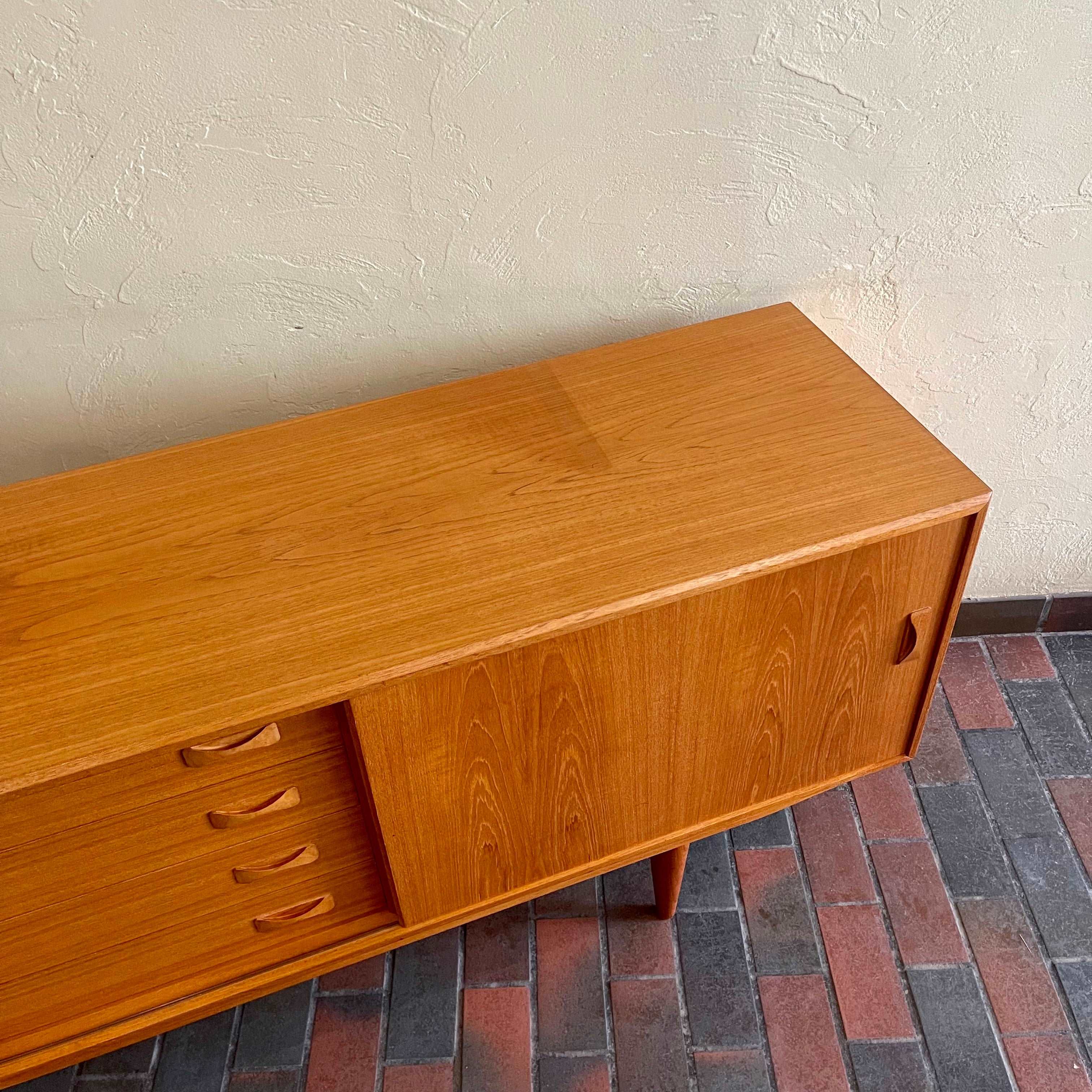 Danish Teak Credenza | Sideboard by Clausen and Son Solid Teak Legs Bow-Tie Handles Rich Honey Colour