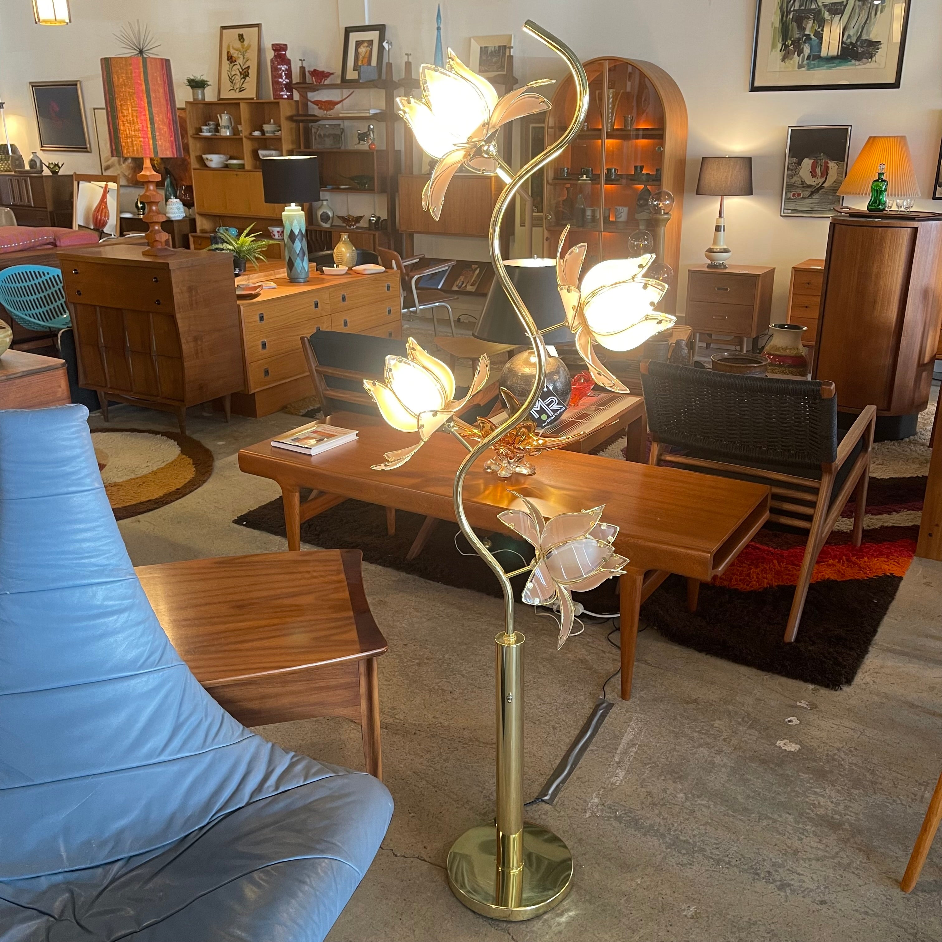 1980s Blush Pink Lotus Floor Lamp