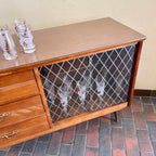  1950s Drinks Cabinet | Sideboard with Golden Harlequin Pattern Doors Three Drawers for Storage | Mr. Mansfield Vintage 