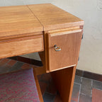 Vintage Teak Vanity Dressing Table and Stool Flip Up Mirror Storage  Compartment and Drawers  | Mr. Mansfield Vintage