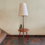 Load image into Gallery viewer, Mid Century Solid Teak Table Lamp with Tripod Base and Vintage Shade | Mr. Mansfield Vintage 
